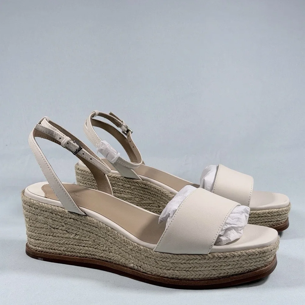 Lauren Ralph Lauren Size-7B Leona Espadrille Platform Wedge Sandal Leather White